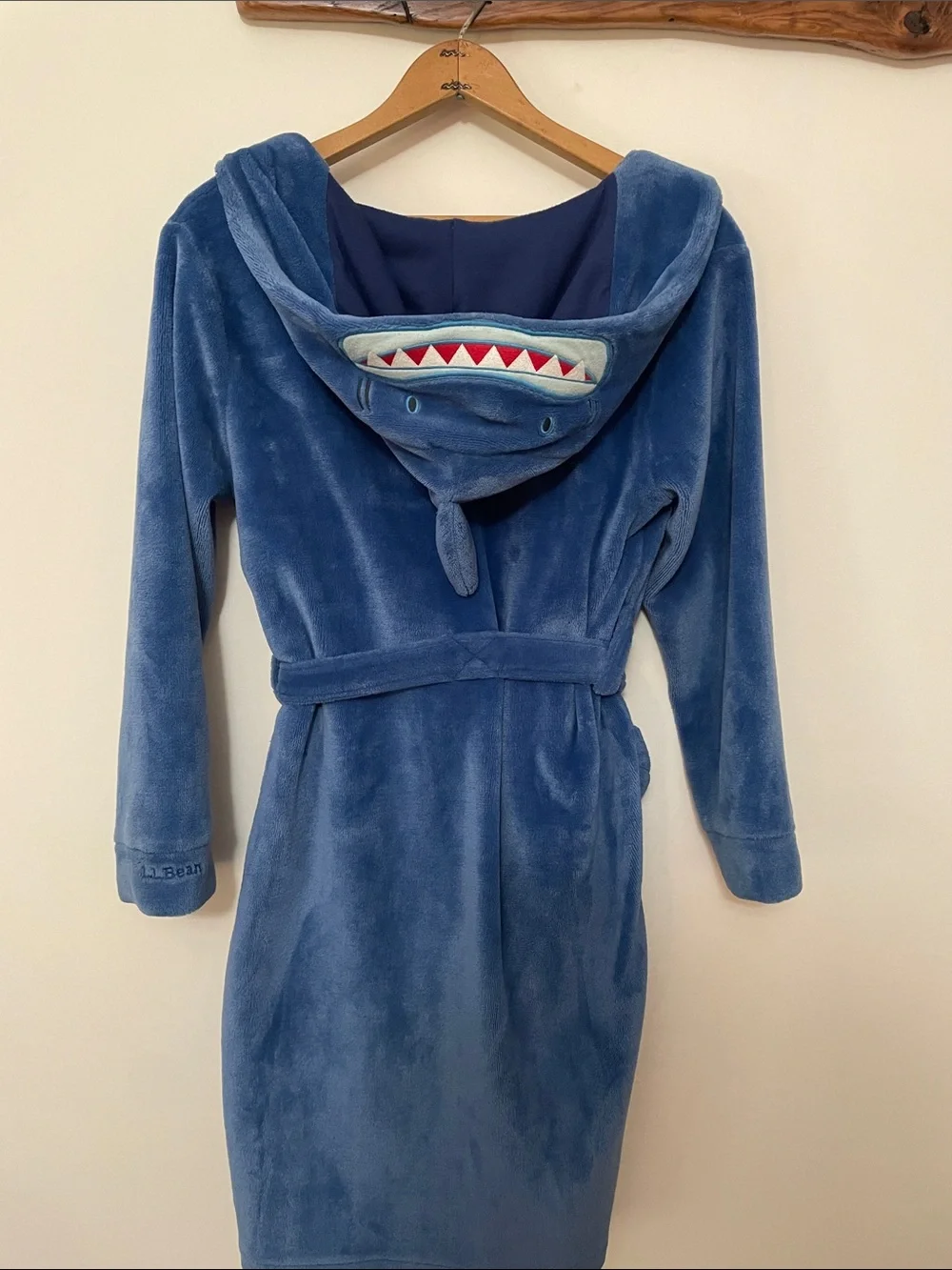 L.L. Bean Blue Shark Hooded Kids Plush Robe